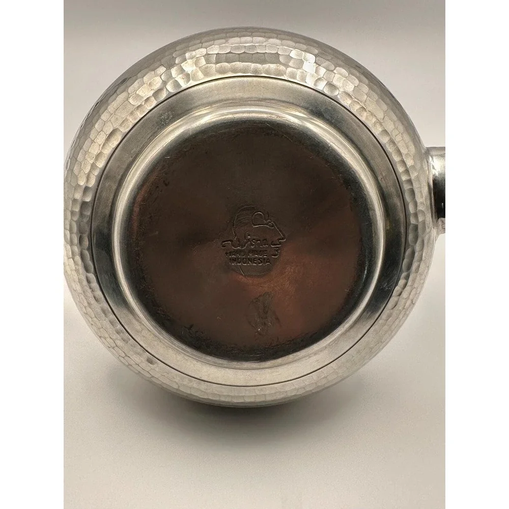 Vintage Hammered Pewter Teapot —  Mid‑Century Metal Teapot
